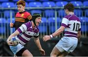 9 February 2016; Sean McMahon, left, Clongowes Wood College, celebrates with team-mate Thomas Monaghan after scoring their side's 4th try of the game. Bank of Ireland Leinster Schools Senior Cup 2nd Round, Clongowes Wood College v CBC Monkstown. Donnybrook Stadium, Donnybrook, Dublin. Picture credit: Brendan Moran / SPORTSFILE