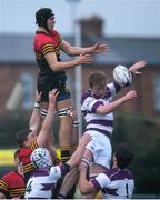 9 February 2016; Patrick Nulty, Clongowes Wood College, wins possession in a lineout ahead of Zach Sattar, CBC Monkstown. Bank of Ireland Leinster Schools Senior Cup 2nd Round, Clongowes Wood College v CBC Monkstown. Donnybrook Stadium, Donnybrook, Dublin. Picture credit; David Fitzgerald / SPORTSFILE