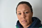 10 February 2016; Ireland's Sophie Spence poses for a portrait after an Ireland Women's Rugby Squad press conference. Maldron Hotel, Dublin Airport, Dublin. Picture credit: Brendan Moran / SPORTSFILE