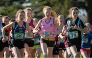 10 February 2016; Caoimhe O'Brien, Loreto Mulling, left, Olivia Wallace, centre, Mount Sackville, and Roisin Treacey, St Gerards, competing in the Junior Girls 2000m at the GloHealth Leinster Schools' Cross Country. Santry Demesne, Dublin. Picture credit: Seb Daly / SPORTSFILE