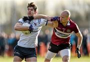 10 February 2016; Conan Grugan, University of Ulster Jordanstown, in action against Danny McBride, St Mary's University College. Independent.ie HE GAA Sigerson Cup, Quarter-Final, University of Ulster Jordanstown v St Mary's University College, UUJ, Jordanstown, Co. Antrim. Picture credit: Oliver McVeigh / SPORTSFILE