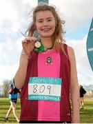 10 February 2016; First place Emer Fitzpatrick, OLS Templeogue, poses with her medal after winning the Senior Girls 2500m at the GloHealth Leinster Schools' Cross Country. Santry Demesne, Dublin. Picture credit: Seb Daly / SPORTSFILE