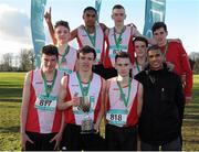 10 February 2016; Member of St Aidan's CBS team pose with their trophy after winning the Senior Boys 6000m team at the GloHealth Leinster Schools' Cross Country. Santry Demesne, Dublin. Picture credit: Seb Daly / SPORTSFILE