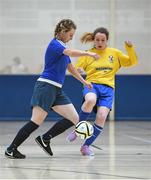 10 February 2016; Cadhla Gillen, DCU, in action against Eimear Fennell, WIT. WSCAI Futsal Finals. University of Limerick, Limerick. Picture credit: Diarmuid Greene / SPORTSFILE