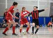 10 February 2016; Claire Kinsella, IT Carlow, in action against Michelle O'Regan and Keara Cormican, left, UL. WSCAI Futsal Finals. University of Limerick, Limerick. Picture credit: Diarmuid Greene / SPORTSFILE