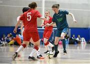 10 February 2016; Ruona Cullen, NUI Maynooth, in action against Catherine Hyndman, Sligo IT. WSCAI Futsal Finals. University of Limerick, Limerick. Picture credit: Diarmuid Greene / SPORTSFILE