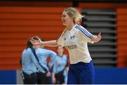 10 February 2016; Caoilionn Beirne, AIT, celebrates after scoring her side's first goal against GMIT. WSCAI Futsal Finals. University of Limerick, Limerick. Picture credit: Diarmuid Greene / SPORTSFILE