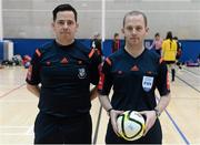10 February 2016; Referees Darren Coombes, left, and David Berry. WSCAI Futsal Finals. University of Limerick, Limerick. Picture credit: Diarmuid Greene / SPORTSFILE