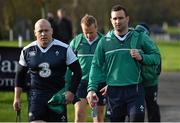 11 February 2016; Ireland's Richardt Strauss, left, and Dave Kearney arrive for squad training. Carton House, Maynooth, Co. Kildare. Picture credit: Brendan Moran / SPORTSFILE