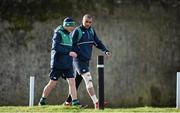11 February 2016; Ireland's Simon Zebo, right, arrives with head coach Joe Schmidt for squad training. Carton House, Maynooth, Co. Kildare. Picture credit: Brendan Moran / SPORTSFILE