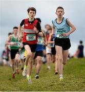 11 February 2016; Ted Collins, left, Glenstal Abbey School, and Paul Hartnett, right, Colaiste an Chraoibhin Fermoy, lead, in during the early stages of the Minor Boys event. GloHealth Munster Schools Cross Country, Tramore Valley Park, Cork City. Picture credit: Seb Daly / SPORTSFILE