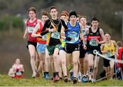 11 February 2016; Cillian Tierney, centre, Mount Hawk Tralee, in action during the Senior Boys event. GloHealth Munster Schools Cross Country, Tramore Valley Park, Cork City. Picture credit: Seb Daly / SPORTSFILE