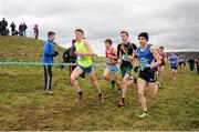 11 February 2016; Kevin Mulcaire, St Flannans Ennis, right, leads the Senior Boys event. GloHealth Munster Schools Cross Country, Tramore Valley Park, Cork City. Picture credit: Seb Daly / SPORTSFILE