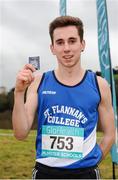 11 February 2016; Kevin Mulcaire, St Flannans Ennis, holds his winning medal following his victory in the Senior Boys event. GloHealth Munster Schools Cross Country, Tramore Valley Park, Cork City. Picture credit: Seb Daly / SPORTSFILE