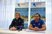 11 February 2016; Leinster Rugby head coach Leo Cullen, left, and club captain Isa Nacewa at a press conference during a visit to Tallaght Hospital to see at first hand the work being doing in the Centre for Cardiac Risk in Younger Persons following a press conference. Contemplative Room, Tallaght Hospital, Tallaght, Dublin. Picture credit: Ray McManus / SPORTSFILE