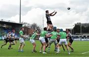 11 February 2016; Simon Meagher, Cistercian College Roscrea, wins possession in a lineout. Bank of Ireland Leinster Schools Senior Cup, 2nd Round, Cistercian College Roscrea v Gonzaga College. Donnybrook Stadium, Donnybrook, Dublin. Picture credit: Matt Browne / SPORTSFILE