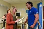 11 February 2016; Leinster Rugby club captain Isa Nacewa with CRY Ambassador Jacqui Hurley, during a visit to Tallaght Hospital to see at first hand the work being doing in the Centre for Cardiac Risk in Younger Persons. Contemplative Room, Tallaght Hospital, Tallaght, Dublin. Picture credit: Ray McManus / SPORTSFILE