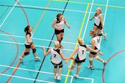 10 December 2009; Mount St Michael Claremorris, Mayo, players celebrate a score against St Leo's College Carlow. VAI Schools Senior Volleyball Finals 2009, Senior Girls 'A' Final, UCD Sports Centre, Belfield, Dublin. Picture credit: Stephen McCarthy / SPORTSFILE