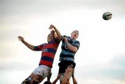 12 December 2009; Paddy Butler, Shannon, and Ben Reilly, Clontarf, contest a lineout. AIB League Division 1A, Clontarf v Shannon, Castle Avenue, Clontarf, Dublin. Picture credit: Stephen McCarthy / SPORTSFILE