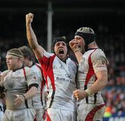 12 December 2009; Isaac Boss and Dan Tuohy, Ulster, celebrate after the game. Heineken Cup Pool 4 Round 3, Ulster v Stade Francais, Ravenhill Park, Belfast, Co. Antrim. Picture credit: Oliver McVeigh / SPORTSFILE