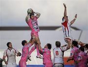 12 December 2009; Arnaud Marchois, Stade Francais, in action against Ed O'Donoghue, Ulster. Heineken Cup Pool 4 Round 3, Ulster v Stade Francais, Ravenhill Park, Belfast, Co. Antrim. Picture credit: Oliver McVeigh / SPORTSFILE