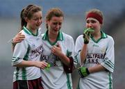 12 December 2009; Dejected Scoil Pádraig, Hollypark, players Sorcha Whooley, left, Louise Keenan and Sorcha Walsh, right, at the end of the game. Allianz Cumann na mBunscol Finals, Scoil Pádraig, Hollypark v Mary Help of Christians, Navan Road, Croke Park, Dublin. Photo by Sportsfile