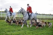 13 December 2009; Members of the Ward Junior Hunt stage a  protest against the Green Party's plans to ban hunting prior to the Larry Rowan Memorial Beginners Steeplechase. Navan Racecourse, Proudstown, Navan, Co. Meath. Photo by Sportsfile     *** Local Caption ***