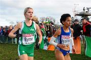 13 December 2009; Linda Byrne, Ireland, left, and Saadia Bourgailh-Haddioui, France, in action during the Senior Women's event at the 16th SPAR European Cross Country Championships. Santry Demesne, Santry, Co. Dublin. Picture credit: Stephen McCarthy / SPORTSFILE