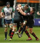 11 February 2016; George Naopu, Connacht, is tackled by Elliot Dee, left, and Matthew Screech, Newport Gwent Dragons. Guinness PRO12 Round 14, Newport Gwent Dragons v Connacht. Rodney Parade, Newport, Wales. Picture credit: Chris Fairweather / SPORTSFILE