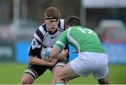 11 February 2016; Aaron Murphy, Cistercian College Roscrea, is tackled by Barry Goulding, Gonzaga College. Bank of Ireland Leinster Schools Senior Cup, 2nd Round, Cistercian College Roscrea v Gonzaga College. Donnybrook Stadium, Donnybrook, Dublin. Picture credit: Matt Browne / SPORTSFILE