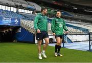 12 February 2016; Ireland's Ian Madigan, right, and Fergus McFadden arrives for the captain's run. Ireland Rugby Captain's Run. Stade de France, Saint Denis, Paris, France. Picture credit: Ramsey Cardy / SPORTSFILE