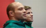 12 February 2016; Ireland forwards coach Simon Easterby, right, and captain Rory Best during a press conference. Ireland Rugby Press Conference. Stade de France, Saint Denis, Paris, France. Picture credit: Ramsey Cardy / SPORTSFILE