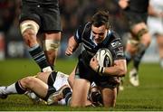 12 February 2016; Lee Jones, Glasgow, is tackled by Craig Gilroy, Ulster. Guinness PRO12, Round 14, Ulster v Glasgow. Kingspan Stadium, Ravenhill Park, Belfast. Picture credit: Oliver McVeigh / SPORTSFILE
