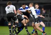 12 February 2016; Adam Byrne, Leinster, is tackled by Zebre players, from left, Jean Cook, Luke Burgess and Maicol Azzolini. Guinness PRO12, Round 14, Leinster v Zebre. RDS Arena, Ballsbridge, Dublin. Picture credit: Stephen McCarthy / SPORTSFILE