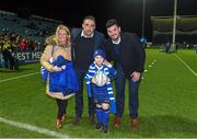 12 February 2016; Leinster match day mascots Jack Farrelly with Leinster's Jack Conan and Mick Kearney at the Guinness PRO12, Round 14, clash between Leinster and Zebre at the RDS Arena, Ballsbridge, Dublin. Picture credit: Stephen McCarthy / SPORTSFILE