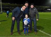 12 February 2016; Leinster match day mascots Culainn O'Keeffe with Leinster's Jack Conan and Mick Kearney at the Guinness PRO12, Round 14, clash between Leinster and Zebre at the RDS Arena, Ballsbridge, Dublin. Picture credit: Stephen McCarthy / SPORTSFILE