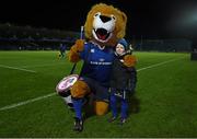 12 February 2016; Leinster match day mascots Culainn O'Keeffe with Leo The Lion at the Guinness PRO12, Round 14, clash between Leinster and Zebre at the RDS Arena, Ballsbridge, Dublin. Picture credit: Stephen McCarthy / SPORTSFILE