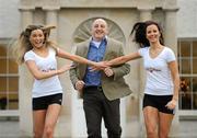 15 December 2009; Former Ireland rugby captain Keith Wood with models Sarah Morrissey and Baiba Gaile, right, at the launch of Fitfone. Keith Wood Launches Fitfone, NOVA Campus, UCD, Dublin. Photo by Sportsfile