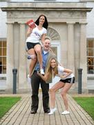 15 December 2009; Former Ireland rugby captain Keith Wood with models Sarah Morrissey, right, and Baiba Gaile at the launch of Fitfone. Keith Wood Launches Fitfone, NOVA Campus, UCD, Dublin. Photo by Sportsfile
