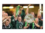 21 March 2009; Ireland captain Brian O'Driscoll and his team-mates celebrate with the Triple Crown trophy and the RBS Six Nations trophy. RBS Six Nations Championship, Wales v Ireland, Millennium Stadium, Cardiff, Wales. Picture credit: Brendan Moran / SPORTSFILE