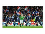 14 November 2009; Damien Duff, Republic of Ireland, stands dejected, as the French players celebrate Nicolas Anelka's goal. FIFA 2010 World Cup Qualifying Play-off 1st Leg, Republic of Ireland v France, Croke Park, Dublin. Picture credit: Stephen McCarthy / SPORTSFILE