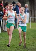 13 December 2009; Deirdre Byrne, left, and Fionnuala Britton, of Ireland, in action during Senior Women's Event at the 16th SPAR European Cross Country Championships. Santry Demesne, Santry, Co. Dublin. Picture credit: Brendan Moran / SPORTSFILE       *** Local Caption ***