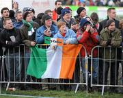 13 December 2009; Supporters cheer on Ireland's Mary Cullen during the Senior Women's Event at the 16th SPAR European Cross Country Championships. Santry Demesne, Santry, Co. Dublin. Picture credit: Brendan Moran / SPORTSFILE