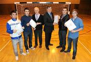 16 November 2009; Packie Bonner, Technical Director of the FAI and Harry McCue, Course Coordinator, present FAI FÁS graduation certificates to, from left, Dean Marshall, Sligo Rovers, Enda Stevens, Shamrock Rovers, Michael Daly, Drogheda United and Ryan McEvoy, Bohemians. Cabra Parkside Community and Sports Complex, John Paul Park, Cabra, Dublin. Picture credit: Matt Browne / SPORTSFILE