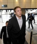 17 December 2009; Ulster's Stephen Ferris along with David Millar, Ulster Team Manager, left, arrive ahead of an ERC Independent Disciplinary Committee hearing. ERC Offices, Huguenot House, Stephen's Green, Dublin. Picture Credit: Oliver McVeigh / SPORTSFILE