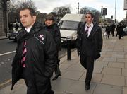18 December 2009; Stade Francais' players and officials including Julien Dupuy, right, after attending an ERC Independent Disciplinary Committee hearing. ERC Offices, Huguenot House, Stephen's Green, Dublin. Picture Credit: Brendan Moran / SPORTSFILE