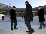 19 December 2009; David Humphreys, Ulster Rugby operations director, left, during a pitch inspection after which the match was called off. Heineken Cup Pool 4 Round 4, Stade Francais v Ulster, King Baudoun Stadium, Brussels, Belgium. Picture credit: Oliver McVeigh / SPORTSFILE