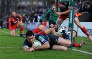 19 December 2009; Rob Kearney, Leinster, goes over to score the opening try. Heineken Cup Pool 6 Round 4, Leinster v Llanelli Scarlets, RDS, Dublin. Photo by Sportsfile