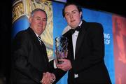 19 December 2009; Niall Hackett, Meath, is presented with his Nicky Rackard Award by Uachtarán CLG Criostóir Ó Cuana. Christy Ring/Nicky Rackard/Lory Meagher Champion 15 & Rounder All-Star Awards 2009, Croke Park, Dublin. Photo by Sportsfile