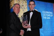 19 December 2009; Stephen Clynch, Meath, is presented with his Nicky Rackard Award by Uachtarán CLG Criostóir Ó Cuana. Christy Ring/Nicky Rackard/Lory Meagher Champion 15 & Rounder All-Star Awards 2009, Croke Park, Dublin. Photo by Sportsfile